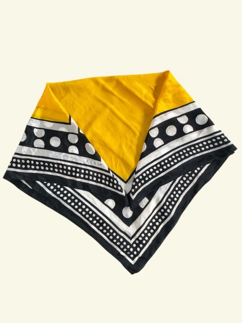 Echo Silk Scarf Black White Polka Dot Yellow Square Vintage Style